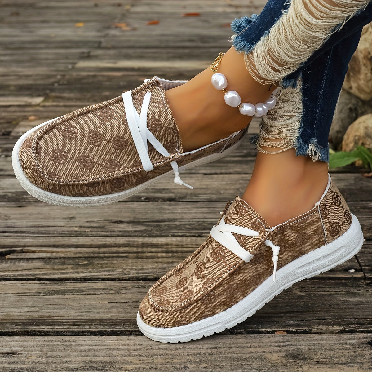 Women's Flower Pattern Canvas Shoes, Casual Lace Up Outdoor Shoes, Lightweight Low Top Sneakers