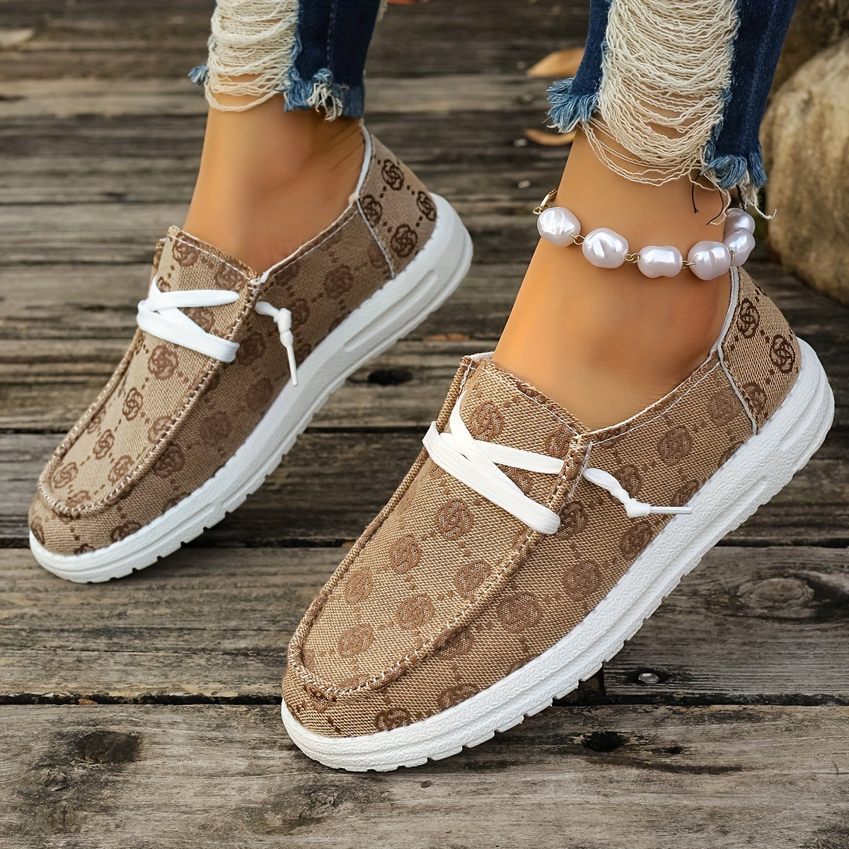 Women's Flower Pattern Canvas Shoes, Casual Lace Up Outdoor Shoes, Lightweight Low Top Sneakers